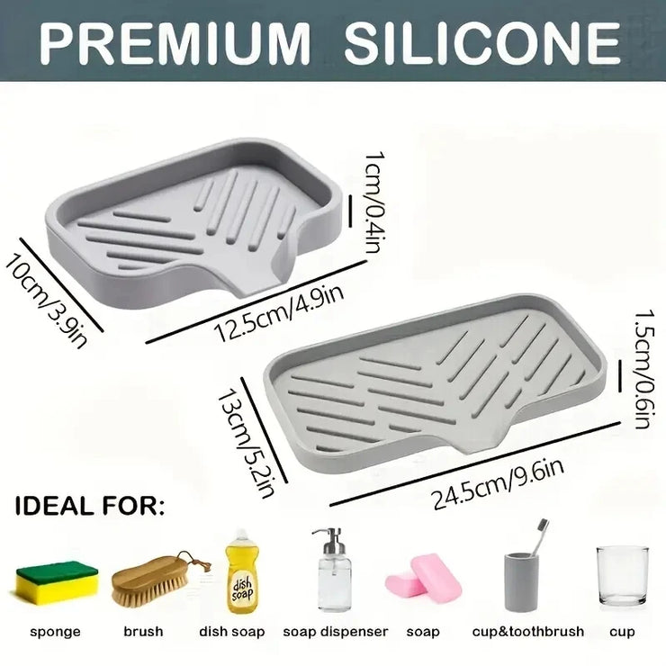 Sink Silicone Tray With Drain Soap Sponge Storage Holder Countertop Sink Scrubber Brush Soap Storage Rack Kitchen Organizer.Plateau en silicone évier avec porte-soupe de drainage porte-sorfière porte-éponge porte-éclaboussures en éclaboussures Brosse-soup
