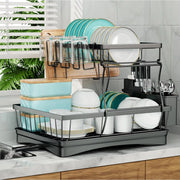 Large 2-tier dish drying rack for kitchen countertops, removable large-capacity dish draining rack.Grande grille de séchage à 2 niveaux pour comptoirs de cuisine, porte-dépouille amovible à grande capacité.