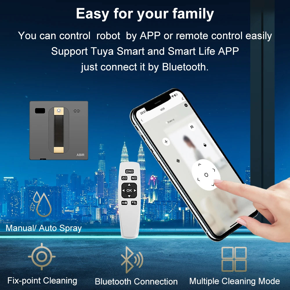 ABIR WD8 Robot Window Vacuum Cleaner,Dual Water Spray,Laser Sensor,Smart Home Glass Wall Wet Dry Cleaning ,APP&Remote Control.ABIR WD8 Robot Window Vacuum Cleaner, Dual Water Spray, Capteur laser, Nettoyage sec mural à sec en verre domestique intelligent,