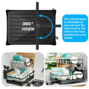 Large 2-tier dish drying rack for kitchen countertops, removable large-capacity dish draining rack.Grande grille de séchage à 2 niveaux pour comptoirs de cuisine, porte-dépouille amovible à grande capacité.