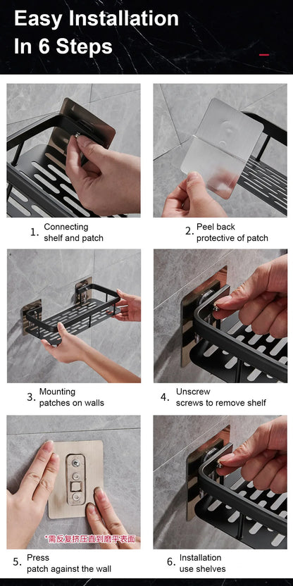 Bathroom Shelf No Drill Wall Mounted Shampoo Bottle Shower Corner Rack Toilet Storage Rack Aluminum Bathroom Kitchen Accessories. Acce Salle de bain Pas de mur de forage Bottle Shower Bottle Bottle Coin Toilet Rangement Rack Salle de bain Aluminium Access