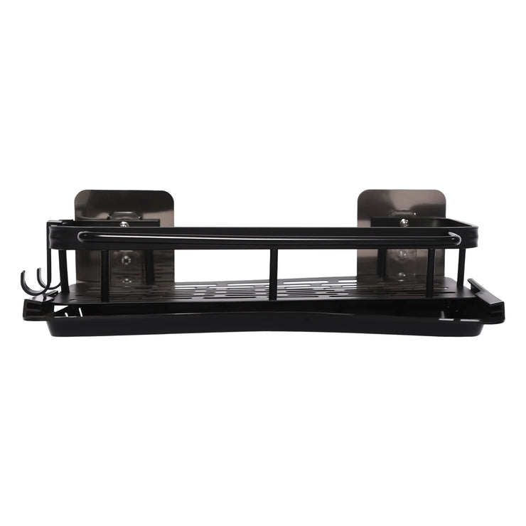 Space-Saving Kitchen Sink Organizer, Wall-Mounted Drain Rack with Drip Tray, 2 Hooks, Aluminum and Plastic Design for Neat and D.Organisateur d'évier de cuisine peu encombrant, rack de drainage mural avec bac à goutte, 2 crochets, design en aluminium.