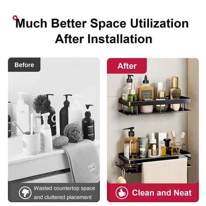 Bathroom Shelf No Drill Wall Mounted Shampoo Bottle Shower Corner Rack Toilet Storage Rack Aluminum Bathroom Kitchen Accessories. Acce Salle de bain Pas de mur de forage Bottle Shower Bottle Bottle Coin Toilet Rangement Rack Salle de bain Aluminium Access
