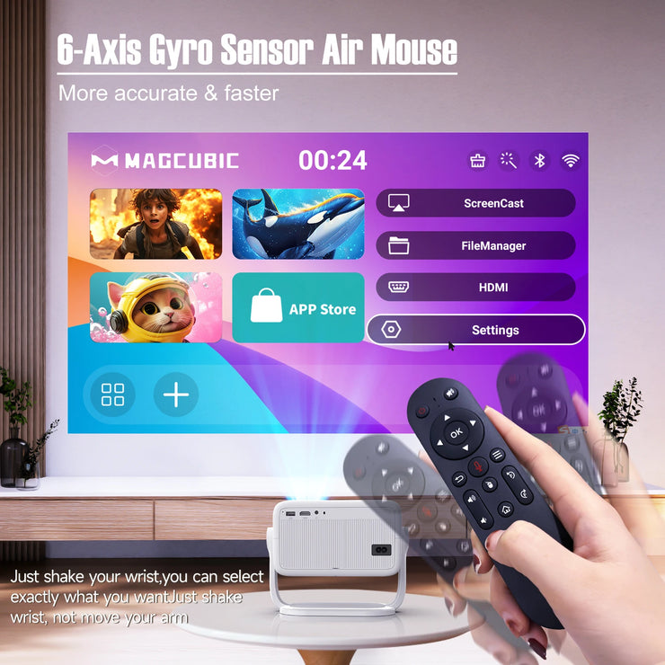 Magcubic Native 1080P 650 ANSI 4K Android 11 L018 Projecteur avec Auto Keystone Correction Focus Wifi6 BT5.2 Portable Movie Outdoor