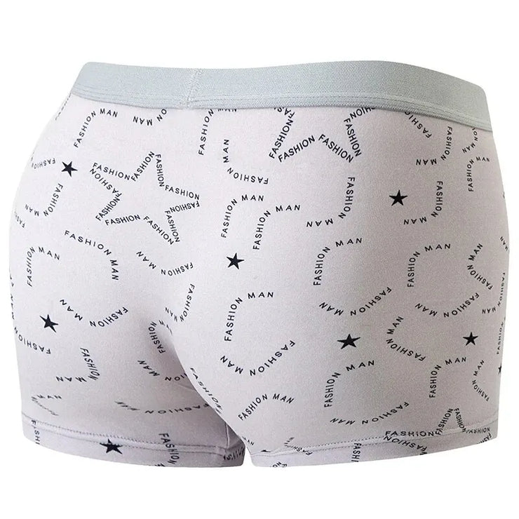 4 Pcs European and American Size MEN'S Printed Fashion Boyshort Comfortable MEN'S Waist plus Size Underwear Sexy Swimming Trunk