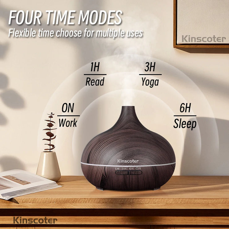 High Quality 500ml Aromatherapy Essential Oil Diffuser Wood Grain Remote Control Ultrasonic Air Humidifier with 7 Colors Light.Humidifier à air ultrasonique de haute qualité 500ml Humidifier à huile essentielle d'aromathérapie avec 7 couleurs.