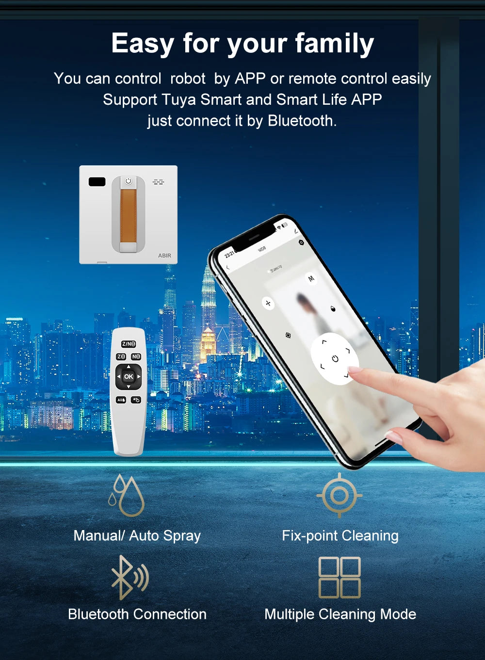ABIR WD8 Robot Window Vacuum Cleaner,Dual Water Spray,Laser Sensor,Smart Home Glass Wall Wet Dry Cleaning ,APP&Remote Control.ABIR WD8 Robot Window Vacuum Cleaner, Dual Water Spray, Capteur laser, Nettoyage sec mural à sec en verre domestique intelligent,