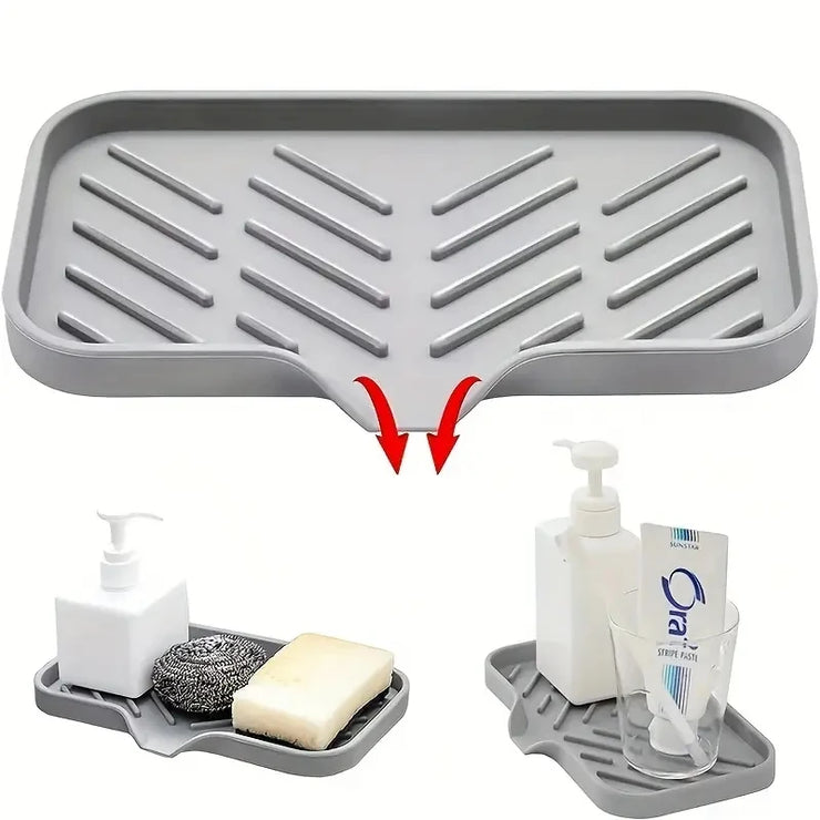 Sink Silicone Tray With Drain Soap Sponge Storage Holder Countertop Sink Scrubber Brush Soap Storage Rack Kitchen Organizer.Plateau en silicone évier avec porte-soupe de drainage porte-sorfière porte-éponge porte-éclaboussures en éclaboussures Brosse-soup