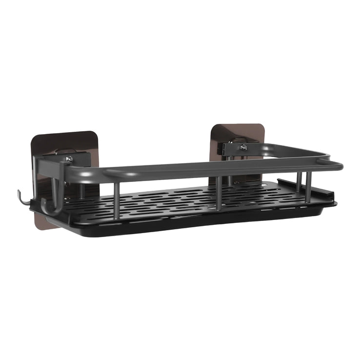 Space-Saving Kitchen Sink Organizer, Wall-Mounted Drain Rack with Drip Tray, 2 Hooks, Aluminum and Plastic Design for Neat and D.Organisateur d'évier de cuisine peu encombrant, rack de drainage mural avec bac à goutte, 2 crochets, design en aluminium.