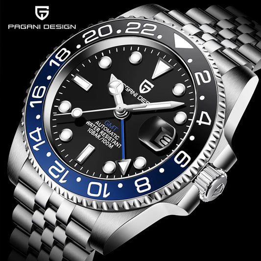 PAGANI DESIGN 40MM Ceramic GMT Automatic Watch Men's Mechanical Watch Sapphire Glass 100m Waterproof Men's Mechanical Watch.PAGANI DESIGN 40MM Montre automatique en céramique GMT Montre automatique mécanique montre en verre saphir 100m Montre mécanique
