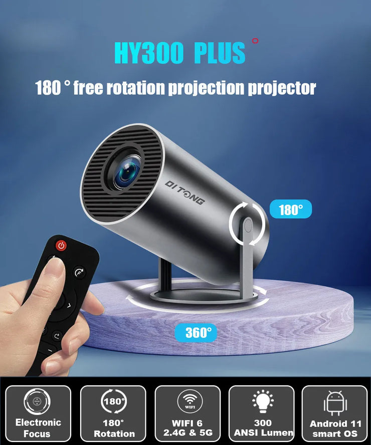 DITONG HY300 Plus HD Projector portatil 4K 1280x720P Android  LED Video Home Theater Cinema Phone mini Proyector Movie HY300 pro.DITONG HY300 Plus Projeteur HD portatil 4K 1280x720P Android LED Vidéo Home cinéma cinéma Mini Téléphone Proyector Movie HY300