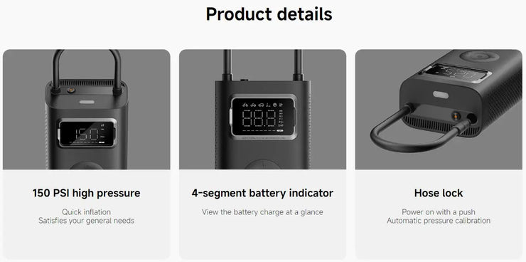 Xiaomi Mijia Portable Air Compressor 2 Pro Digital Tire Inflator Electric Air Pump With LED Lamp for Car Motorcycles Bicycles.Xiaomi Mijia Air Compressor 2 Pro Digital Tire Inflator Pompe à air électrique avec lampe LED pour motos
