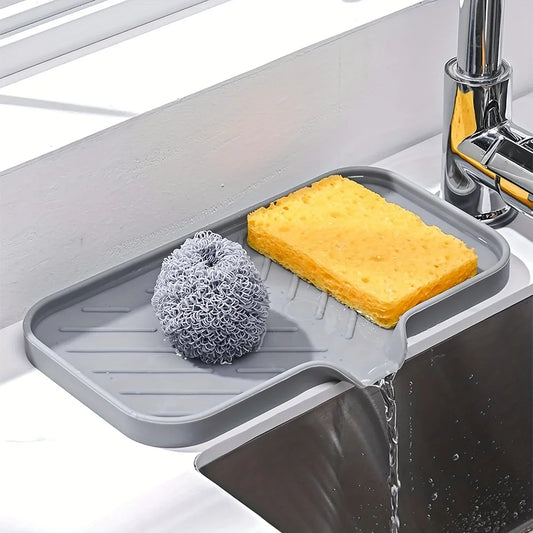 Sink Silicone Tray With Drain Soap Sponge Storage Holder Countertop Sink Scrubber Brush Soap Storage Rack Kitchen Organizer.Plateau en silicone évier avec porte-soupe de drainage porte-sorfière porte-éponge porte-éclaboussures en éclaboussures Brosse-soup
