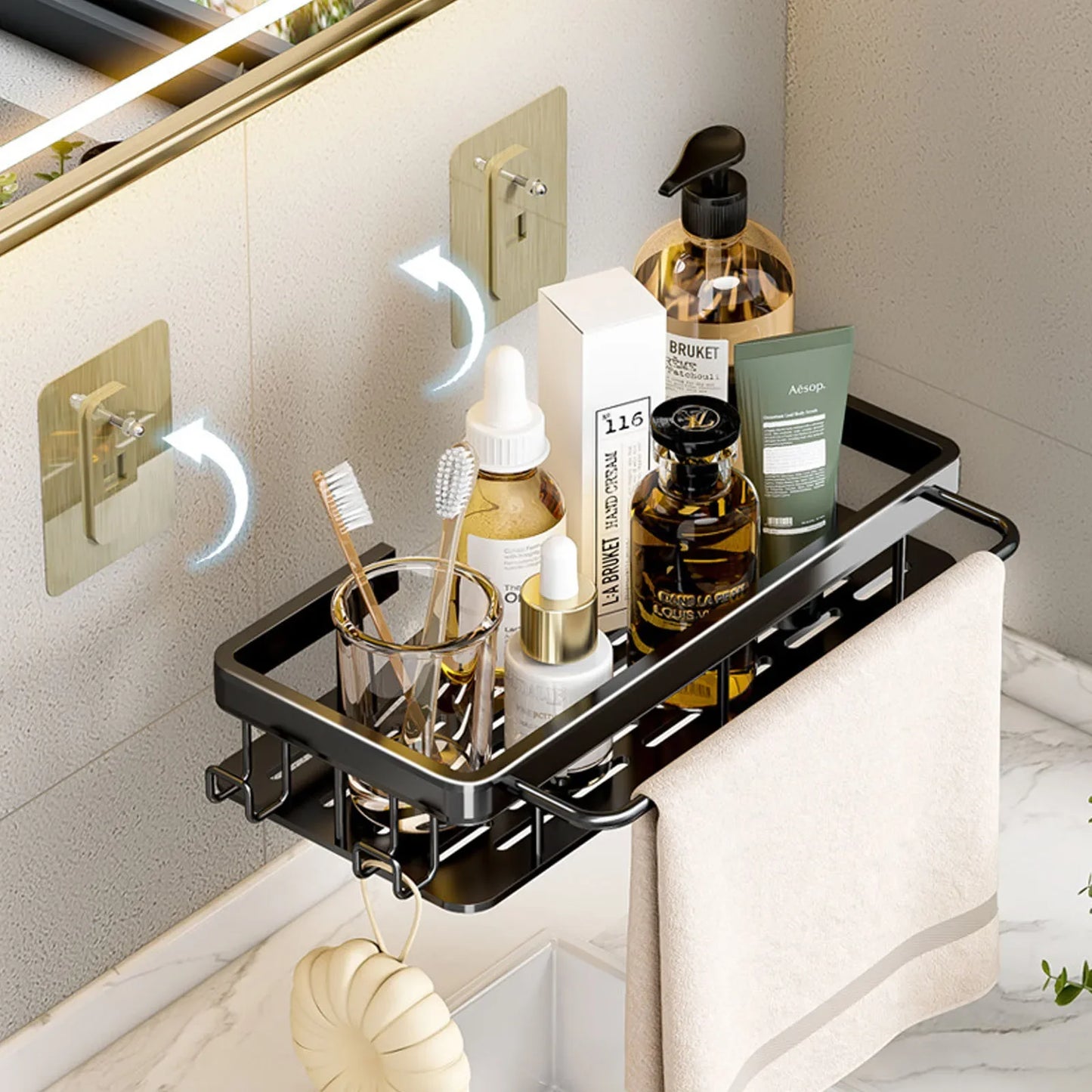 Bathroom Shelf No Drill Wall Mounted Shampoo Bottle Shower Corner Rack Toilet Storage Rack Aluminum Bathroom Kitchen Accessories. Acce Salle de bain Pas de mur de forage Bottle Shower Bottle Bottle Coin Toilet Rangement Rack Salle de bain Aluminium Access