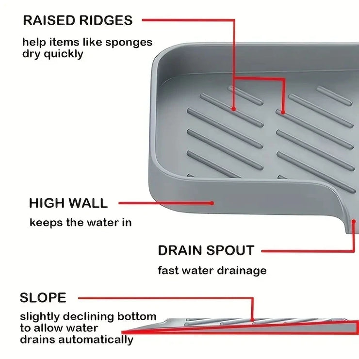 Sink Silicone Tray With Drain Soap Sponge Storage Holder Countertop Sink Scrubber Brush Soap Storage Rack Kitchen Organizer.Plateau en silicone évier avec porte-soupe de drainage porte-sorfière porte-éponge porte-éclaboussures en éclaboussures Brosse-soup