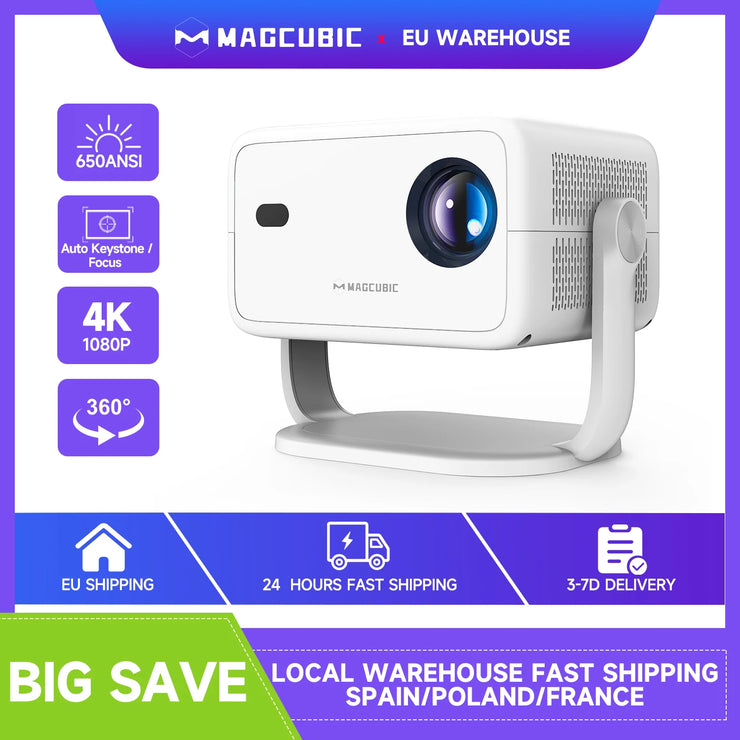 Magcubic Native 1080P 650 ANSI 4K Android 11 L018 Projecteur avec Auto Keystone Correction Focus Wifi6 BT5.2 Portable Movie Outdoor
