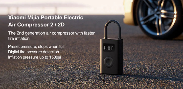 Xiaomi Mijia Portable Electric Air Compressor 2/2D, Air Pump 2, Smart Digital Tire Pressure Detection Inflator For Car, Bicycle.Xiaomi Mijia Compresseur d'air électrique portable 2/2D, pompe à air 2, gonfleur numérique intelligent de détection de pression