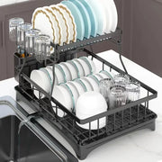 Large 2-tier dish drying rack for kitchen countertops, removable large-capacity dish draining rack.Grande grille de séchage à 2 niveaux pour comptoirs de cuisine, porte-dépouille amovible à grande capacité.