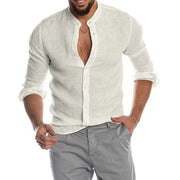 Chemise Homme Lin Coton Été Col Mao Manches Longues