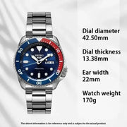 Seiko 5 Sports Montre Automatique Originale, Acier Inoxydable, Étanche