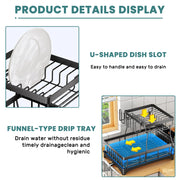 Large 2-tier dish drying rack for kitchen countertops, removable large-capacity dish draining rack.Grande grille de séchage à 2 niveaux pour comptoirs de cuisine, porte-dépouille amovible à grande capacité.