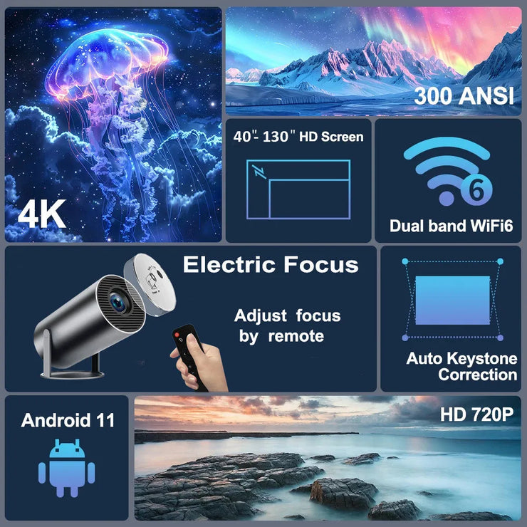 DITONG HY300 Plus HD Projector portatil 4K 1280x720P Android  LED Video Home Theater Cinema Phone mini Proyector Movie HY300 pro.DITONG HY300 Plus Projeteur HD portatil 4K 1280x720P Android LED Vidéo Home cinéma cinéma Mini Téléphone Proyector Movie HY300