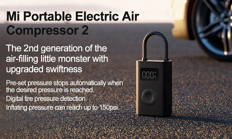 Xiaomi Mijia Portable Air Compressor 2/2D Digital Tire Inflator Electric Air Pump With LED Lamp for Car Motorcycles Bicycles. Xiaomi Mijia Portable Air Compressor 2/2D Digital Tire Inflator Pompe à air électrique avec lampe LED pour motos.