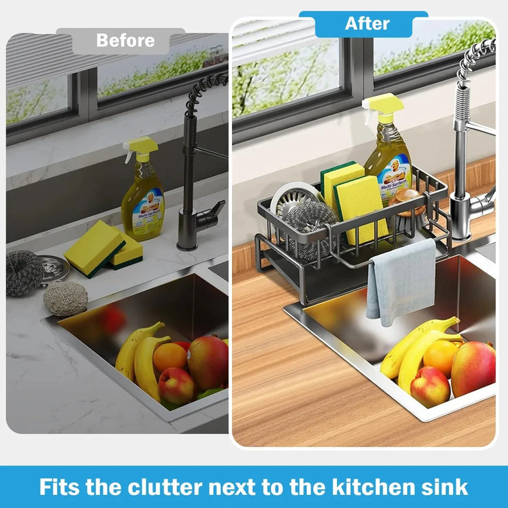 Kitchen Sink Drain Rack Organizer Sponge Storage Faucet Holder Soap Drainer Dishcloth Towel Rack Kitchen Sink Organizer. Organisateur de rangement d'éponge .
