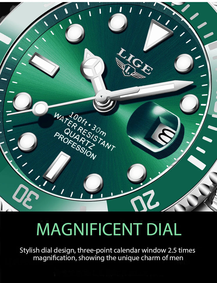 Montre Homme LIGE Luxe Étanche 30ATM Quartz