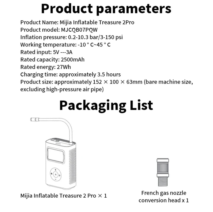 Xiaomi Mijia Portable Air Compressor 2 Pro Digital Tire Inflator Electric Air Pump With LED Lamp for Car Motorcycles Bicycles.Xiaomi Mijia Air Compressor 2 Pro Digital Tire Inflator Pompe à air électrique avec lampe LED pour motos