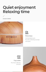 High Quality 500ml Aromatherapy Essential Oil Diffuser Wood Grain Remote Control Ultrasonic Air Humidifier with 7 Colors Light.Humidifier à air ultrasonique de haute qualité 500ml Humidifier à huile essentielle d'aromathérapie avec 7 couleurs.