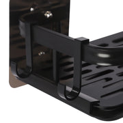 Space-Saving Kitchen Sink Organizer, Wall-Mounted Drain Rack with Drip Tray, 2 Hooks, Aluminum and Plastic Design for Neat and D.Organisateur d'évier de cuisine peu encombrant, rack de drainage mural avec bac à goutte, 2 crochets, design en aluminium.