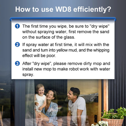 ABIR WD8 Robot Window Vacuum Cleaner,Dual Water Spray,Laser Sensor,Smart Home Glass Wall Wet Dry Cleaning ,APP&Remote Control.ABIR WD8 Robot Window Vacuum Cleaner, Dual Water Spray, Capteur laser, Nettoyage sec mural à sec en verre domestique intelligent,