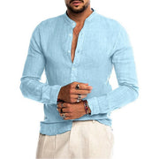 Chemise Homme Lin Coton Été Col Mao Manches Longues