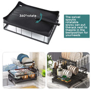Large 2-tier dish drying rack for kitchen countertops, removable large-capacity dish draining rack.Grande grille de séchage à 2 niveaux pour comptoirs de cuisine, porte-dépouille amovible à grande capacité.