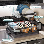 Large 2-tier dish drying rack for kitchen countertops, removable large-capacity dish draining rack.Grande grille de séchage à 2 niveaux pour comptoirs de cuisine, porte-dépouille amovible à grande capacité.