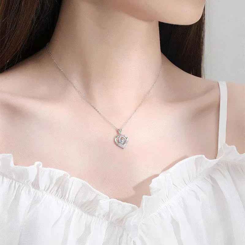 elegant women necklace silver heart crystal design