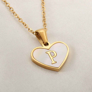 Collier Lettre Initiale Cœur Coquillage Blanc - Bijou Personnalisé