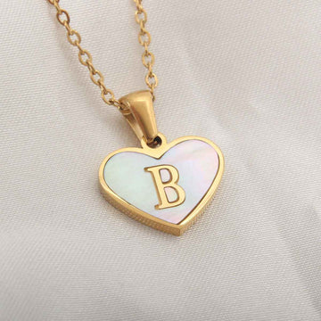 personalized initial shell necklace white heart pendant
