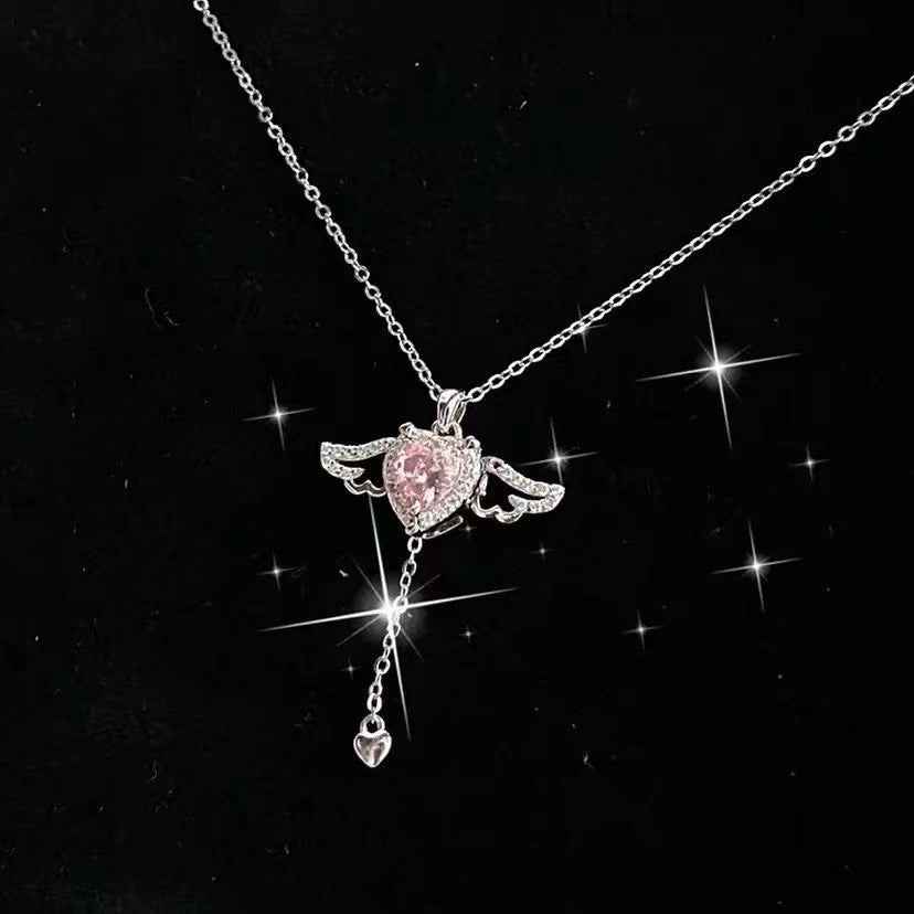 angel heart crystal necklace romantic pendant women jewelry