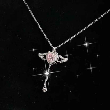angel heart crystal necklace romantic pendant women jewelry