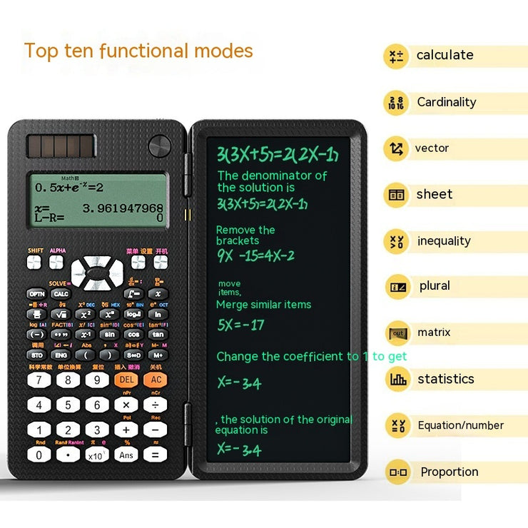 Calculatrice scientifique pliable 2 en 1 avec tablette d’écriture