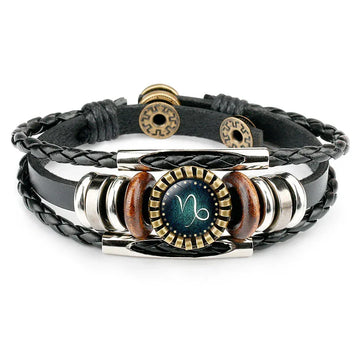 zodiac leather bracelet men multi layer braided design