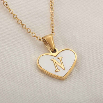 Collier Lettre Initiale Cœur Coquillage Blanc - Bijou Personnalisé