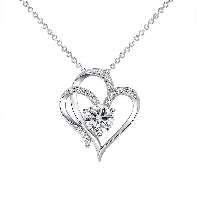 elegant women necklace double heart crystal pendant