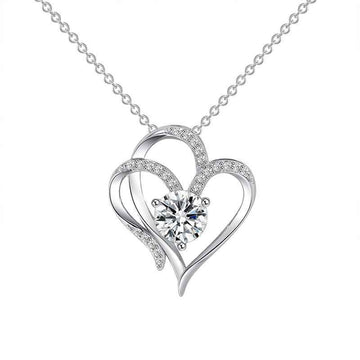 elegant women necklace double heart crystal pendant