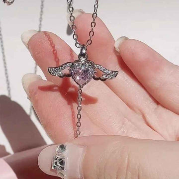 angel heart crystal necklace romantic pendant women jewelry