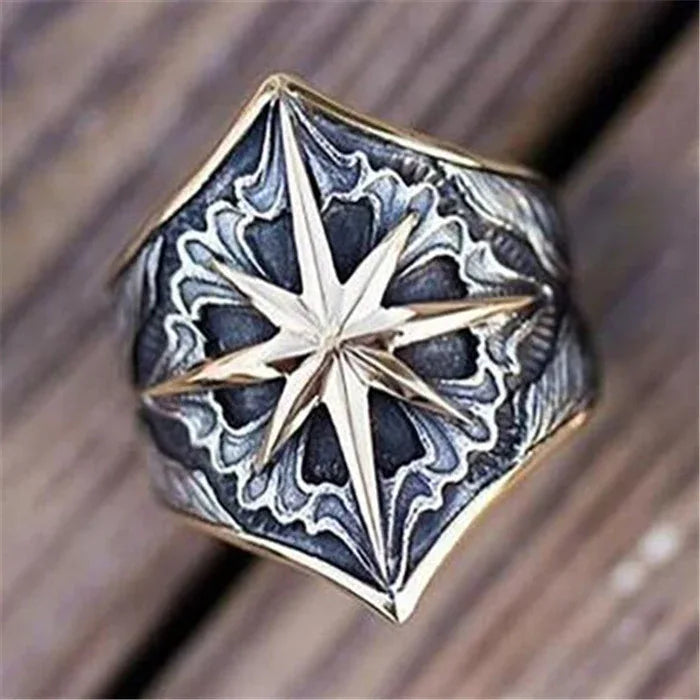 men vintage two tone geometric ring glyph design