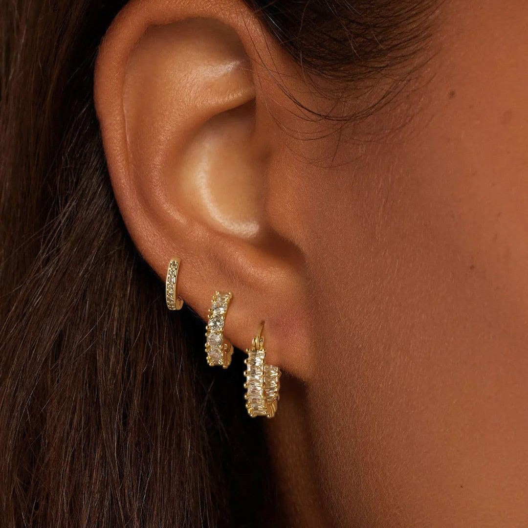 gold zircon hoop earring set 14k plated women