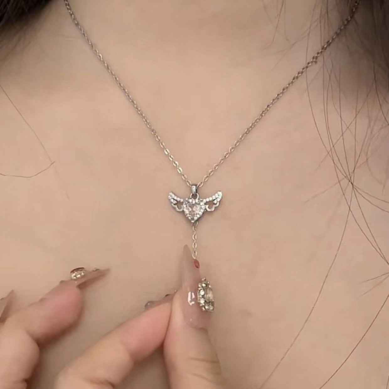 angel heart crystal necklace romantic pendant women jewelry